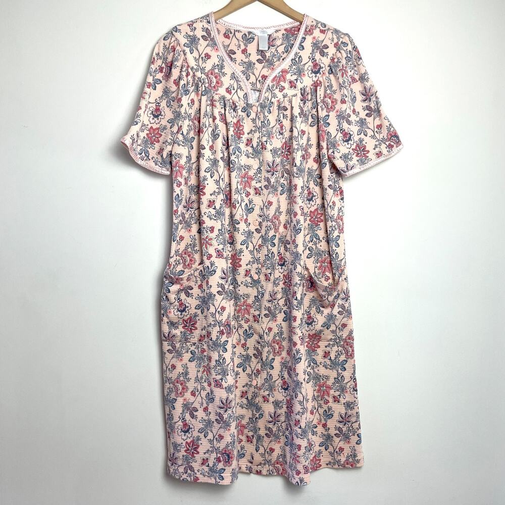Vintage Floral‎ Mumu Nightgown Large Pink Cottagecore Granny House Dress